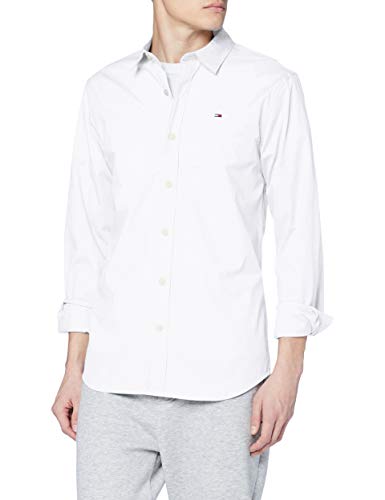 Tommy Jeans Original Stretch Camisa, Blanco (Classic White 100), Large para Hombre