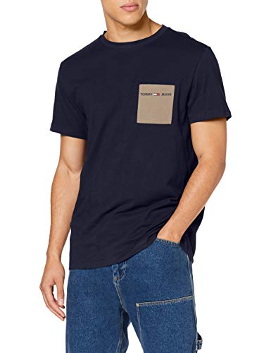 Tommy Jeans TJM Contrast Pocket tee Camiseta, Azul (Twilight Navy C87), Large para Hombre