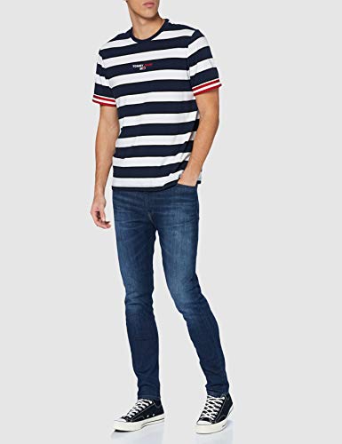 Tommy Jeans TJM Small Text Stripe tee Camisa, Azul Marino (Twilight Navy), M para Hombre