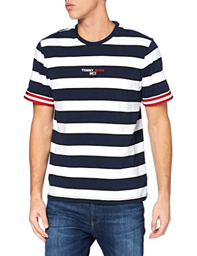 Tommy Jeans TJM Small Text Stripe tee Camisa, Azul Marino (Twilight Navy), M para Hombre