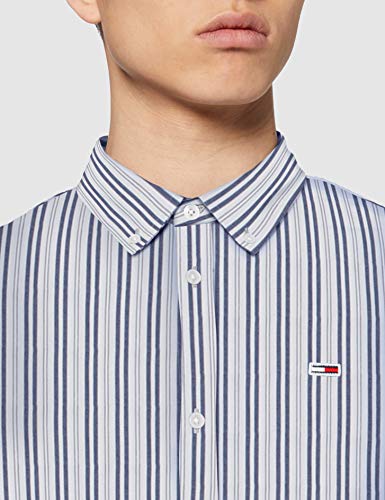 Tommy Jeans TJM Stripe Stretch Poplin Shirt Camisa, Azul (Twilight Navy/Multi), XX-Large para Hombre