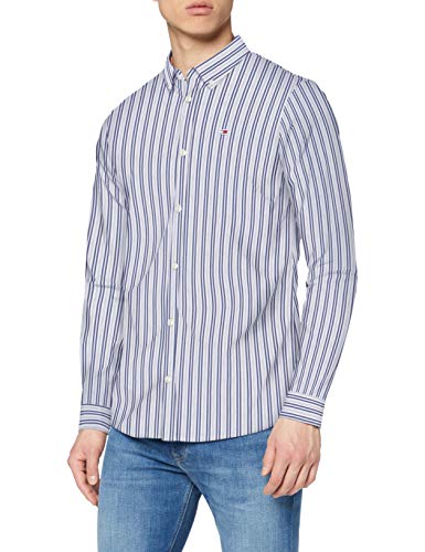 Tommy Jeans TJM Stripe Stretch Poplin Shirt Camisa, Azul (Twilight Navy/Multi), XX-Large para Hombre