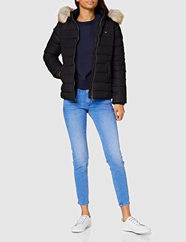 Tommy Jeans Tjw Basic Hooded Down Jacket Chaqueta, Negro (Black), L para Mujer