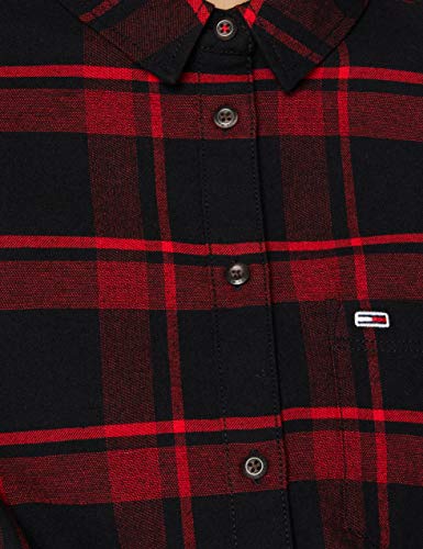 Tommy Jeans TJW Check Front Knot Shirt Camisa, Carmesí Profundo/Negro a Cuadros, L para Mujer