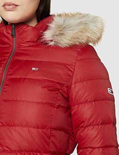 Tommy Jeans TJW Essential Hooded Down Coat Chaqueta, Rojo Vino, S para Mujer