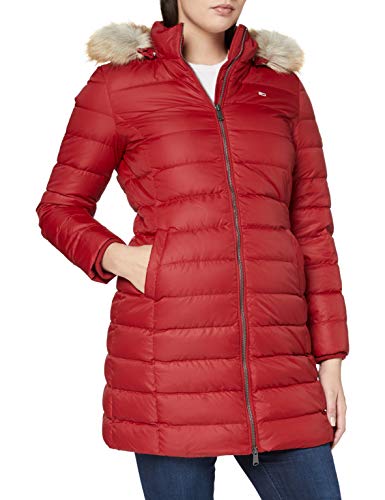 Tommy Jeans TJW Essential Hooded Down Coat Chaqueta, Rojo Vino, S para Mujer