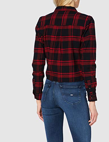 Tommy Jeans Tjw Front Knot Shirt Camisa, Deep Crimson/Black Check, S para Mujer