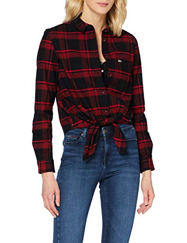 Tommy Jeans Tjw Front Knot Shirt Camisa, Deep Crimson/Black Check, S para Mujer
