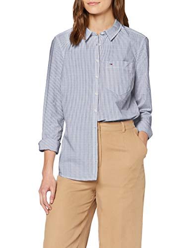 Tommy Jeans Tjw Regular Stripe Poplin Shirt Camisa, Azul (Blue BH), 40 (Talla del Fabricante: Large) para Mujer