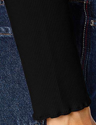 Tommy Jeans TJW Rib Crop Longsleeve Camisa, Negro, L para Mujer