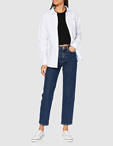 Tommy Jeans TJW Rib Crop Longsleeve Camisa, Negro, L para Mujer
