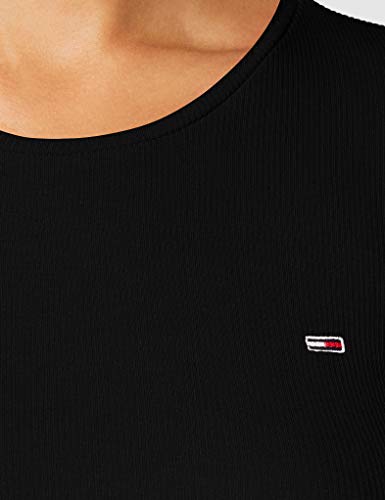 Tommy Jeans TJW Rib Crop Longsleeve Camisa, Negro, L para Mujer