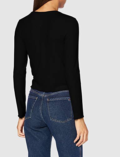 Tommy Jeans TJW Rib Crop Longsleeve Camisa, Negro, L para Mujer