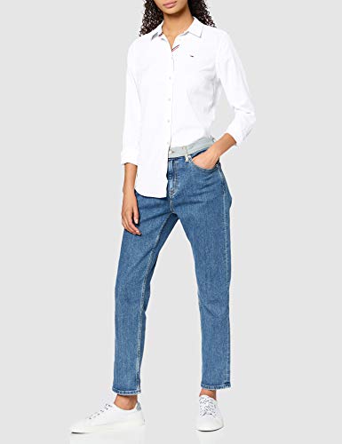 Tommy Jeans Tjw Slim Fit Oxford Shirt Camisa, Blanco (White), 40 (Talla del Fabricante: Large) para Mujer