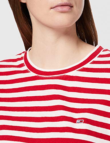 Tommy Jeans Tjw Textured Stripe tee Ropa Deportiva de Punto, Rojo (Deep Crimson/White 0e9), 36 (Talla del Fabricante: Small) para Mujer