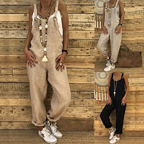 Tomwell Mujer Baggy Peto de Pantalones Largos Mono Harem Anchos Talla Grande Casual Moda Bolsillos Tiras Fiesta Azul ES 50