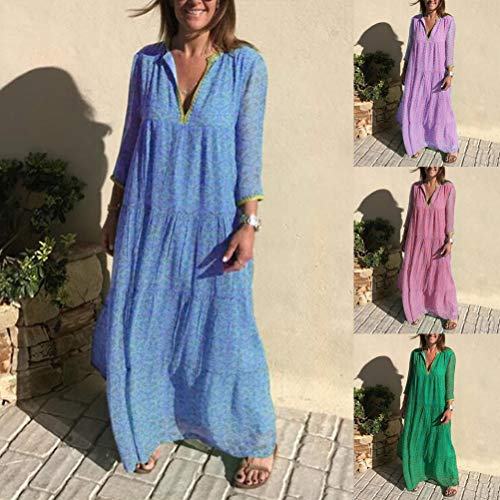 Tomwell Mujer Casual Vestidos Verano Playa Fiesta Manga Largo Cuello en V Floral Boho Largo Vestido Elegante Chic Maxi Vestid B Rosa 42