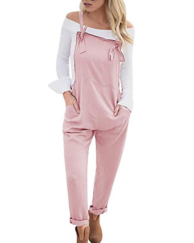 Tomwell Mujer Chicas Peto Largo Pantalones Harem Anchos Baggy Palazzo Casual Elegante Algodón Suelto Bolsillos Fiesta Talla Grande Rosa ES 34