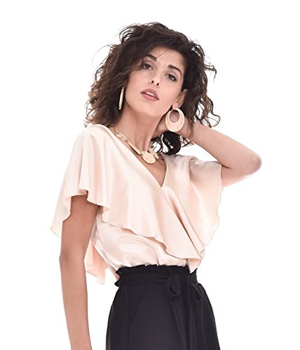 Top Blusa Mujer Casual Verano Fiesta Liso Volante (Vanilla, XL) T220155