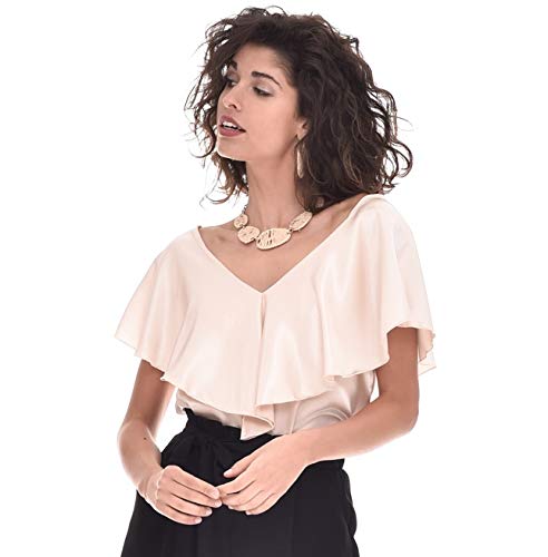 Top Blusa Mujer Casual Verano Fiesta Liso Volante (Vanilla, XL) T220155