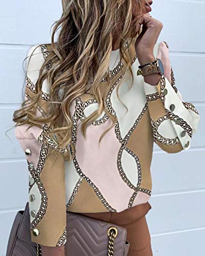 Top de mujer de manga larga, botones de metal, cuello redondo, suéter sin capucha, estampado de letras y blusa de mujer elegante Con cremallera. XL