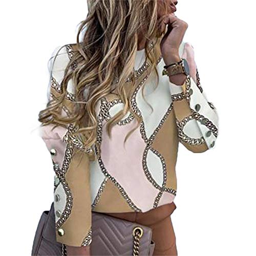 Top de mujer de manga larga, botones de metal, cuello redondo, suéter sin capucha, estampado de letras y blusa de mujer elegante Con cremallera. XL