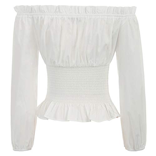 Top de Mujer Little Barchetta Cuello de Manga Larga Madness Decorado Slim Fit Bodycon Blanco XL SL066-2