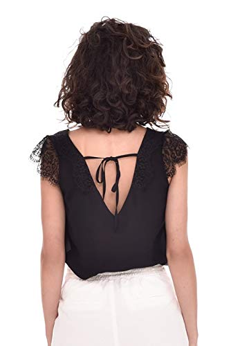 Top Lencero Encaje Mujer Verano Casual Fiesta Liso Tirantes (Negro, XL) T220129