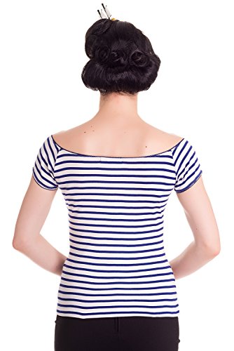 Top Marinero a rayas Bardot de estilo Rockabilly de los 50's "Hell Bunny Dolly" - Azul Marino (S - ES 38)