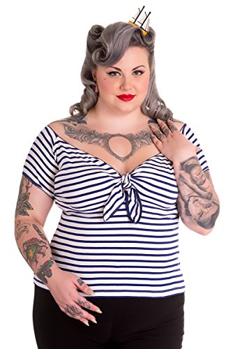 Top Marinero a rayas Bardot de estilo Rockabilly de los 50's "Hell Bunny Dolly" - Azul Marino (S - ES 38)