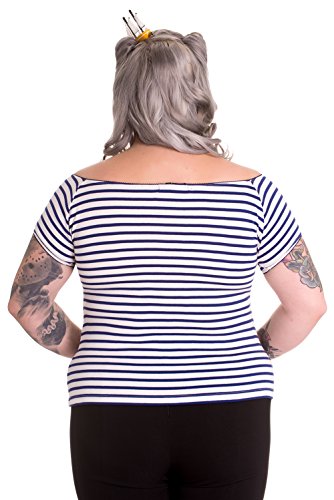 Top Marinero a rayas Bardot de estilo Rockabilly de los 50's "Hell Bunny Dolly" - Azul Marino (S - ES 38)