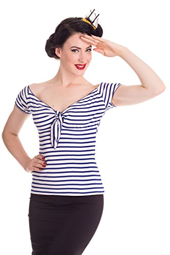 Top Marinero a rayas Bardot de estilo Rockabilly de los 50's "Hell Bunny Dolly" - Azul Marino (S - ES 38)