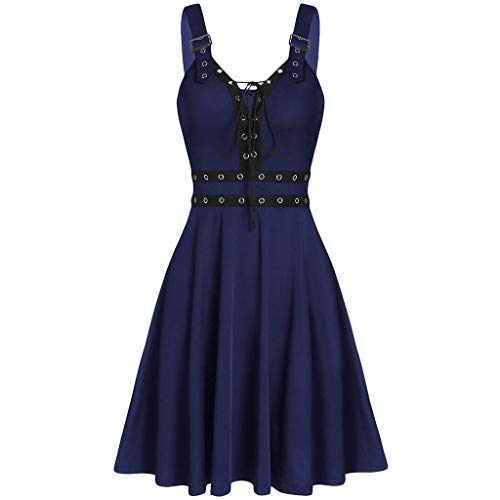 TOPKEAL Vestido de Tirantes con Tira y Vendaje sin Mangas Gótico Punk para Mujer de Tallas Garndes Azul Oscuro XXL