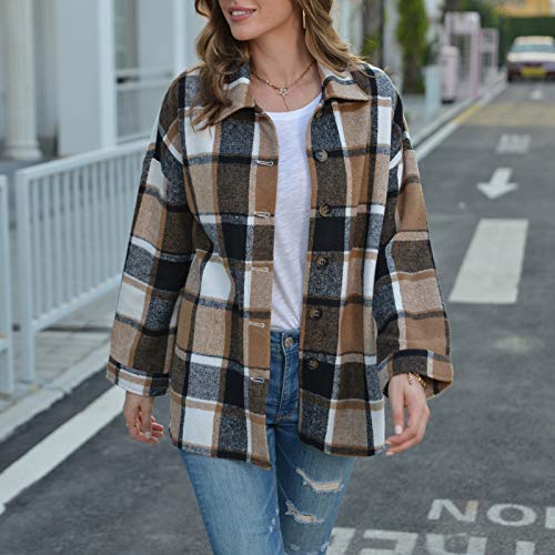 Tops de Moda para Mujer, Chaqueta a Cuadros para Mujer Chaqueta Transición Talla Grande Camisa a Cuadros con Bolsillos,Prendas de Vintage Vestir Exteriores, Camisa Manga Larga Otoño Invierno