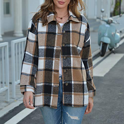 Tops de Moda para Mujer, Chaqueta a Cuadros para Mujer Chaqueta Transición Talla Grande Camisa a Cuadros con Bolsillos,Prendas de Vintage Vestir Exteriores, Camisa Manga Larga Otoño Invierno