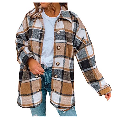 blusa moda boyfreind. chaqueta de leñador con bolsillos en el pecho manga larga gran tamaño con bolsillos y botones camisa ISAKEN Abrigo a cuadros para mujer abrigo 