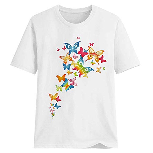 Tops de Mujer Elegantes Mangas Cortas con Estampados de Mariposas Camisetas Holgadas de Cuello Redondo, Sudaderas Básicas Sudaderas Camisas Tops Cómodos para el Uso Diario