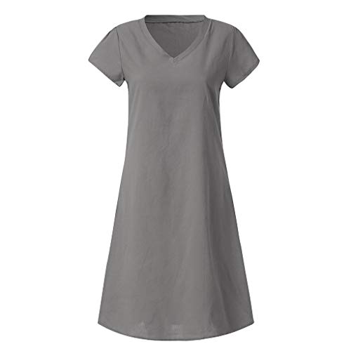 Tosonse Vestidos De Camiseta para Mujer Tallas Grandes Verano Casual Color Sólido Camisa Larga