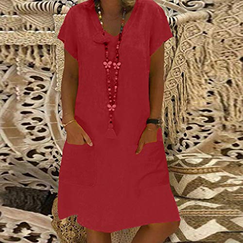 Tosonse Vestidos De Camiseta para Mujer Tallas Grandes Verano Casual Color Sólido Camisa Larga