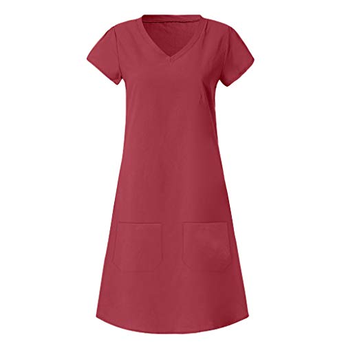 Tosonse Vestidos De Camiseta para Mujer Tallas Grandes Verano Casual Color Sólido Camisa Larga