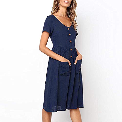 Tosonse Vestidos De Playa De Verano para Mujer Vestido A Media Pierna con Cuello En V Y Manga Corta con Bolsillo