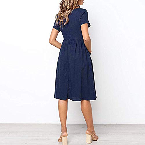 Tosonse Vestidos De Playa De Verano para Mujer Vestido A Media Pierna con Cuello En V Y Manga Corta con Bolsillo