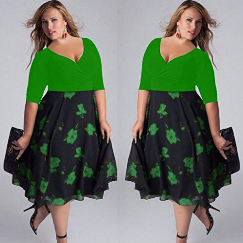 Tosonse Vestidos De Talla Grande Boho Swing para Mujer Vestido De Cóctel De Fiesta De Noche con Cuello En V Profundo