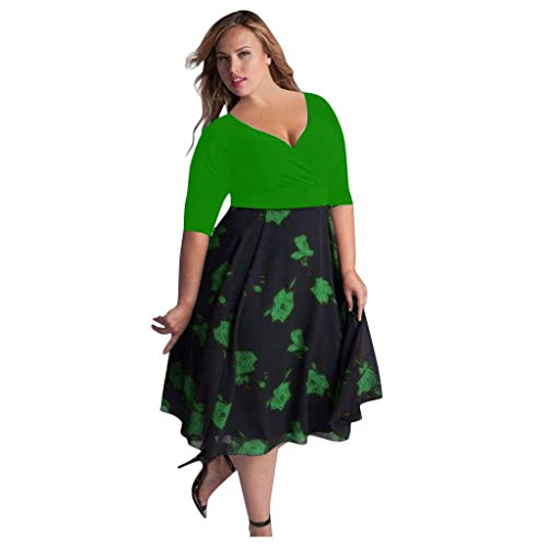 Tosonse Vestidos De Talla Grande Boho Swing para Mujer Vestido De Cóctel De Fiesta De Noche con Cuello En V Profundo