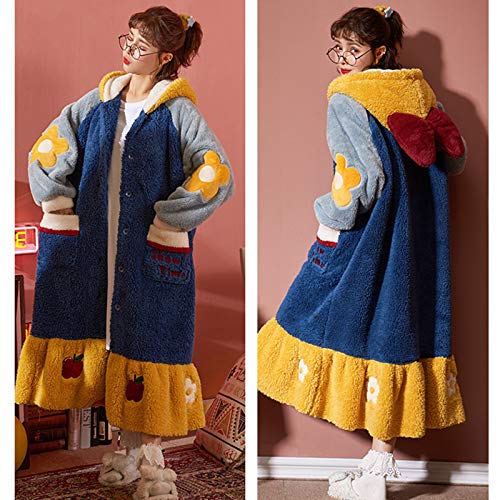 TR-yisheng Albornoz de Franela de Terciopelo Coral de Invierno para Mujer, camisón Blanco como la Nieve, Pijamas cálidos y Bonitos, camisón de Servicio a Domicilio para Mujer