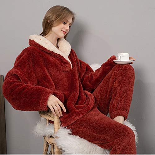 TR-yisheng Los Pijamas de Las Mujeres, camisón Rojo cálido y cómodo Grueso del Traje del Homewear