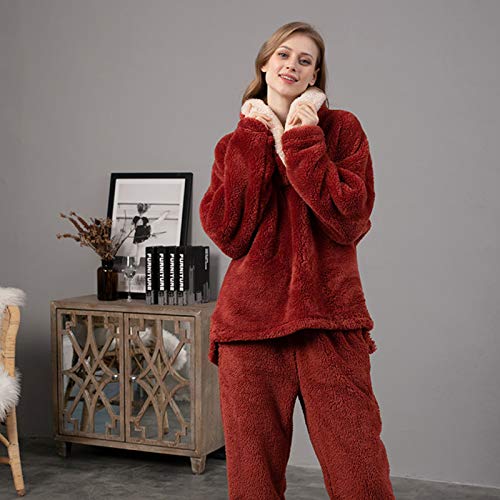 TR-yisheng Los Pijamas de Las Mujeres, camisón Rojo cálido y cómodo Grueso del Traje del Homewear