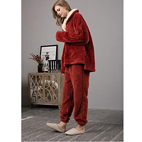 TR-yisheng Los Pijamas de Las Mujeres, camisón Rojo cálido y cómodo Grueso del Traje del Homewear