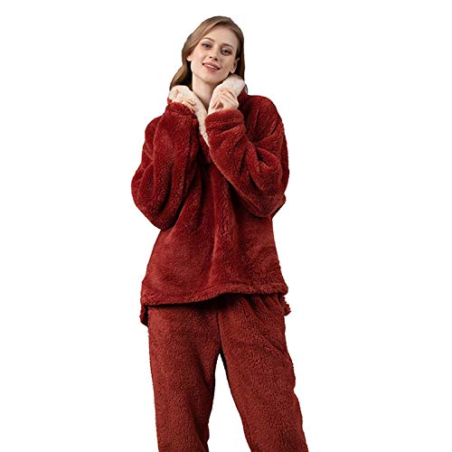 TR-yisheng Los Pijamas de Las Mujeres, camisón Rojo cálido y cómodo Grueso del Traje del Homewear