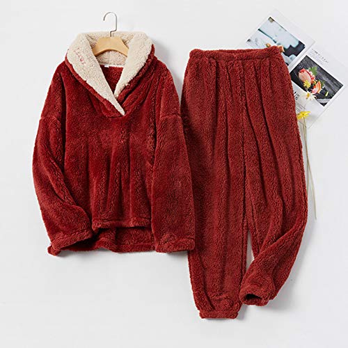 TR-yisheng Los Pijamas de Las Mujeres, camisón Rojo cálido y cómodo Grueso del Traje del Homewear